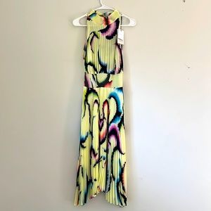 Women’s A.L.C. Renzo Pleated Halter Midi Dress Yellow Multi Color Size 4